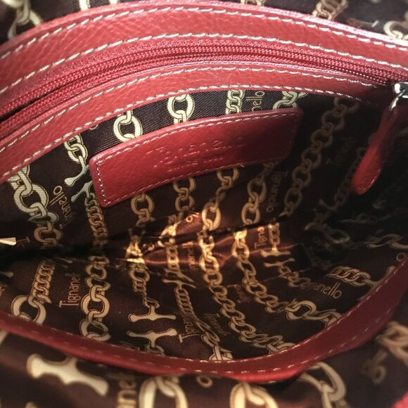 Tignanello Red Leather Crossbody Bag With Pockets & Zippers - Picture 6 of 9